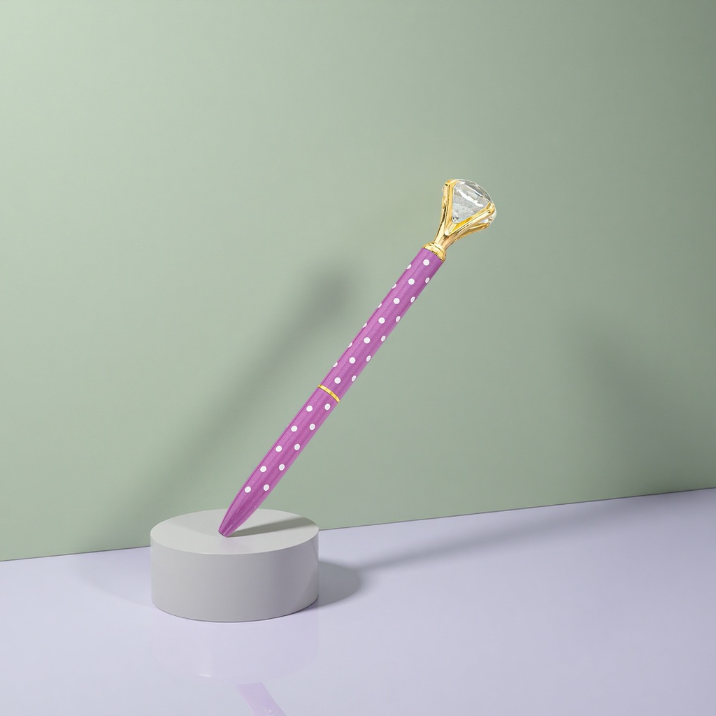 紫色波点笔身配钻石笔帽中性笔 Specification image