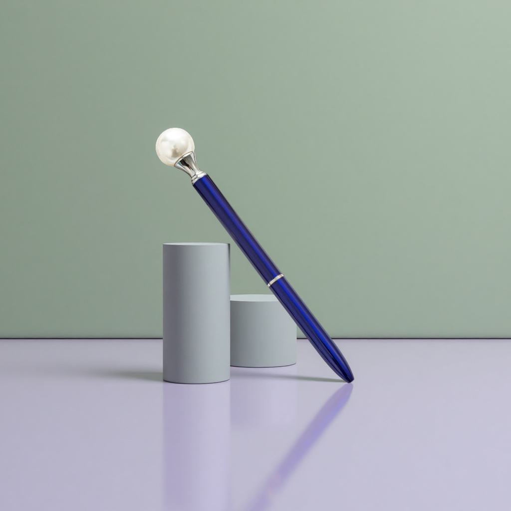 Blue pen body with pearl cap, smooth and exquisite writing, office stationery Application Scenario