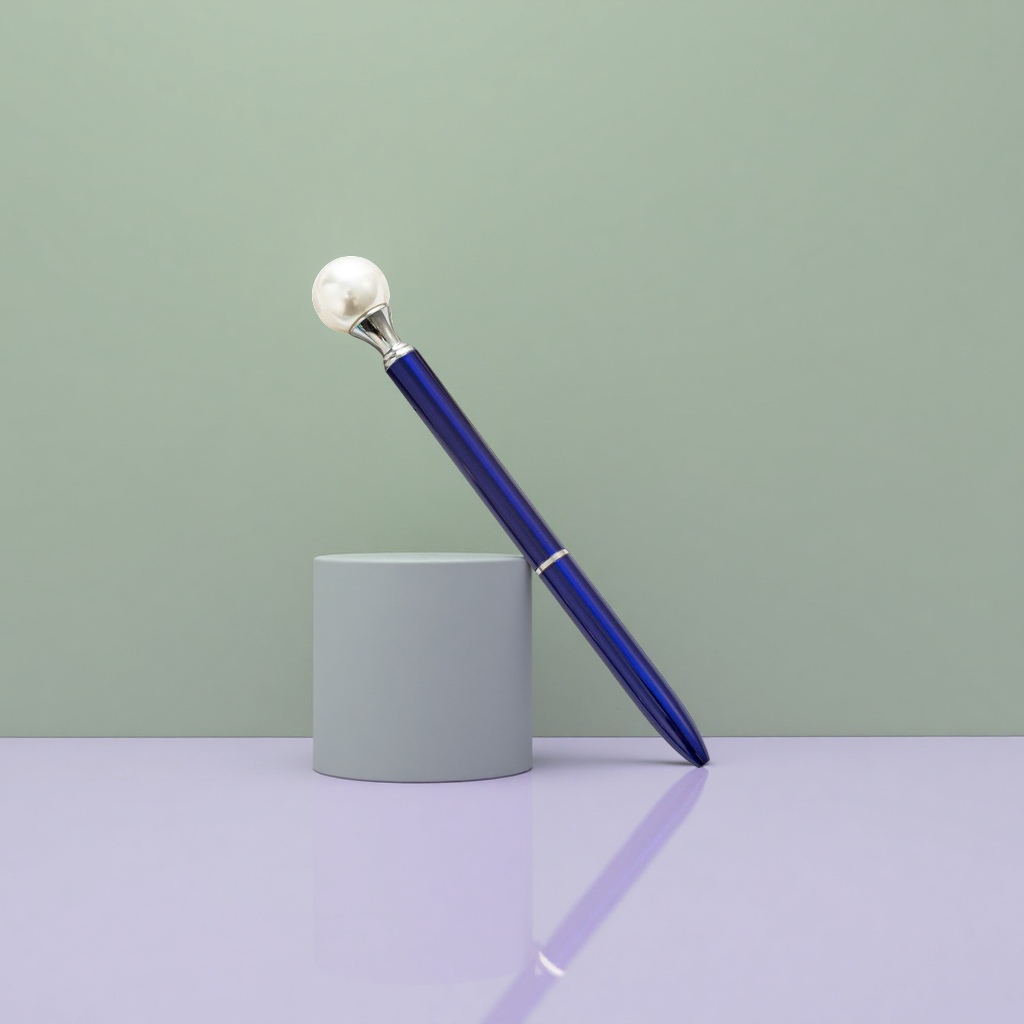Blue pen body with pearl cap, smooth and exquisite writing, office stationery details Picture