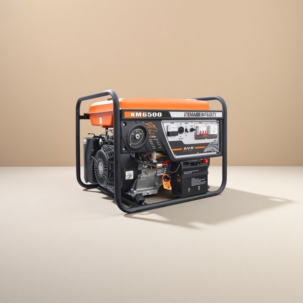 Orange and black alternating generator with stainless steel casing, outdoor emergency backup power supply Specification image