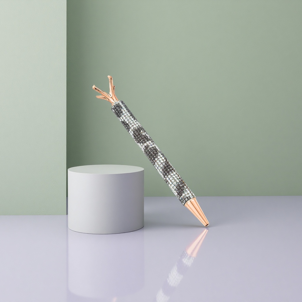 Diamond-encrusted rose gold signature pen, a fashionable metallic writing tool for business and office use