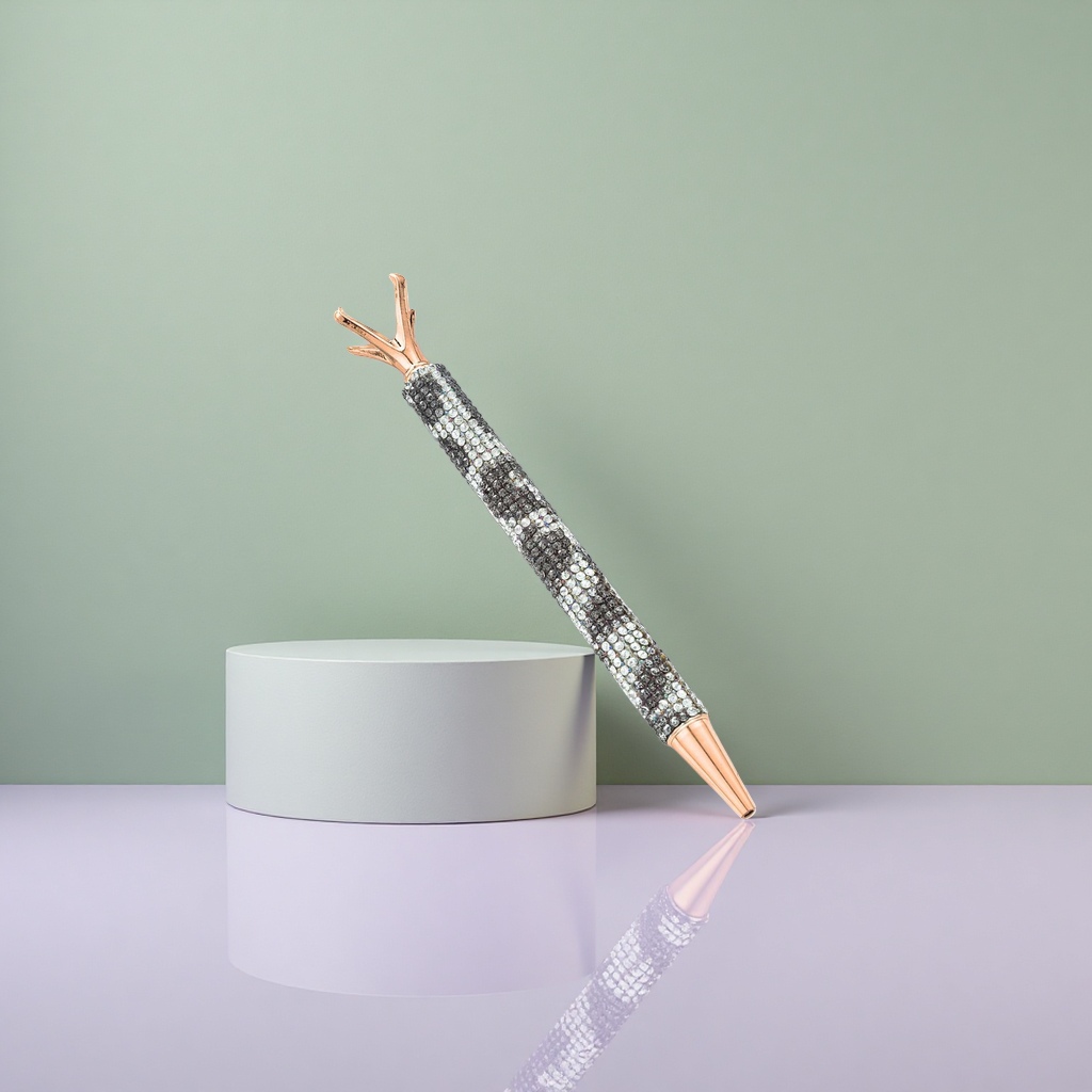 Diamond-encrusted rose gold signature pen, a fashionable metallic writing tool for business and office use Specification image