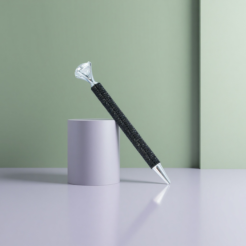 Black rhinestone decorative pen, a fashionable and simple writing tool Specification image