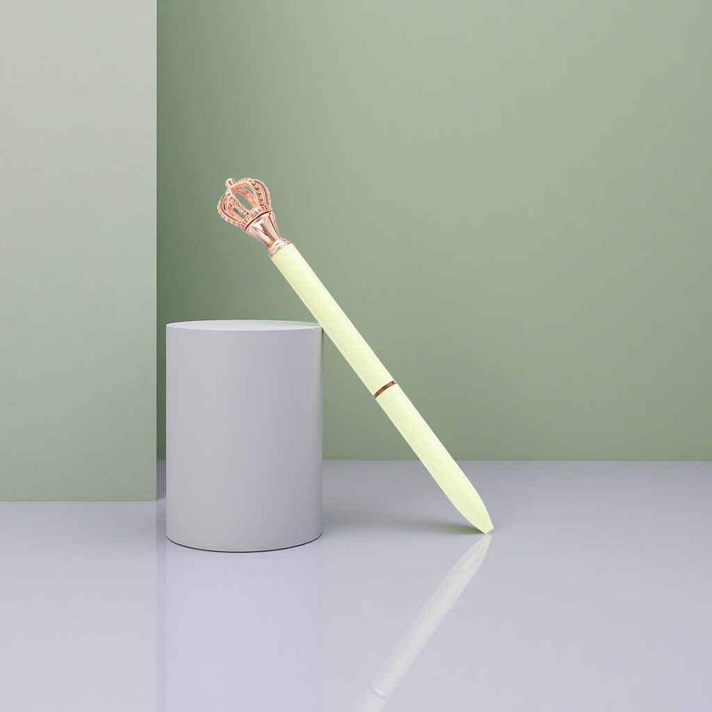 A rose gold crown decorated light yellowish-green pen body signature pen
