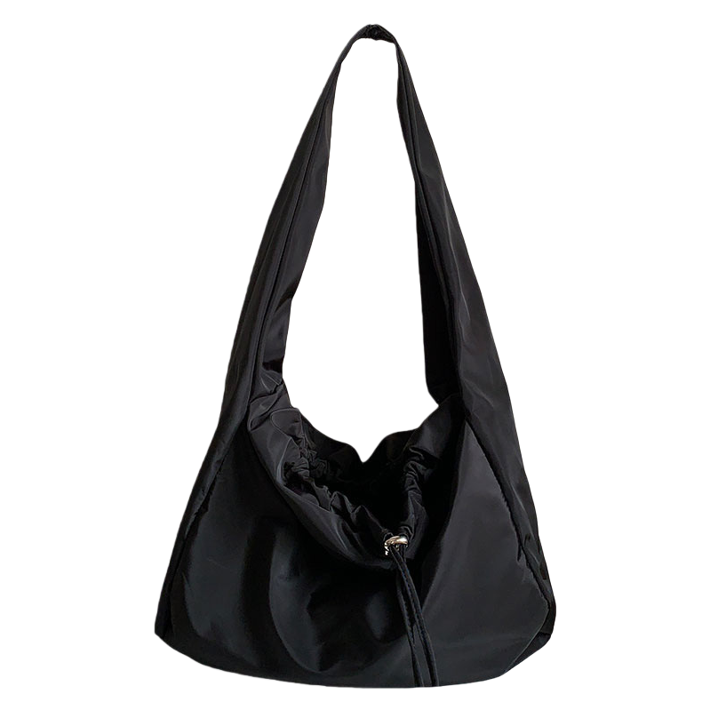 Black drawstring single-shoulder bag, fashionable, casual, lightweight and large-capacity commuter women's crossbody bag Item Picture