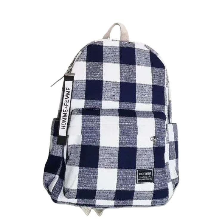 Blue and white checkered casual backpack, a lightweight and large-capacity student commuting travel bag Item Picture