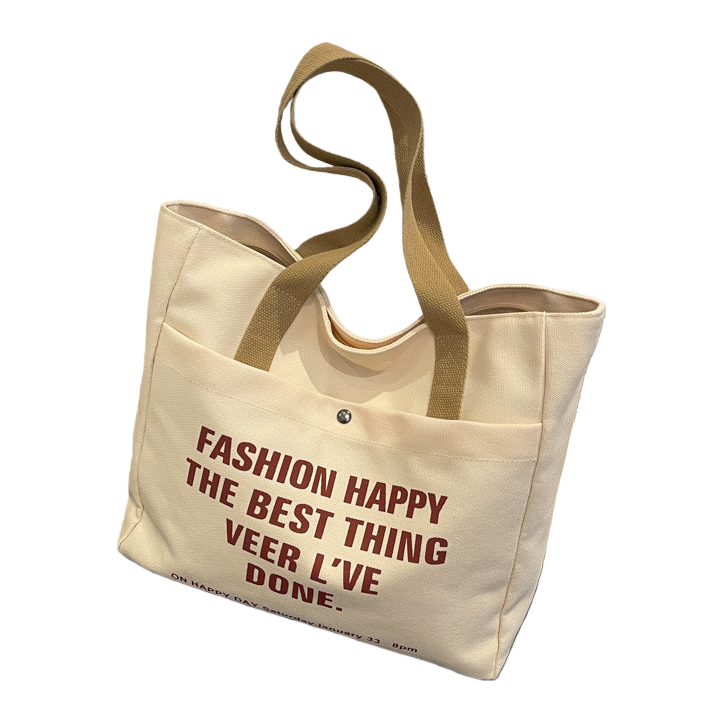 حقيبة قماش أبيض أبيض اللون أحمر اللون، مع أريكة سوداء Item Picture
