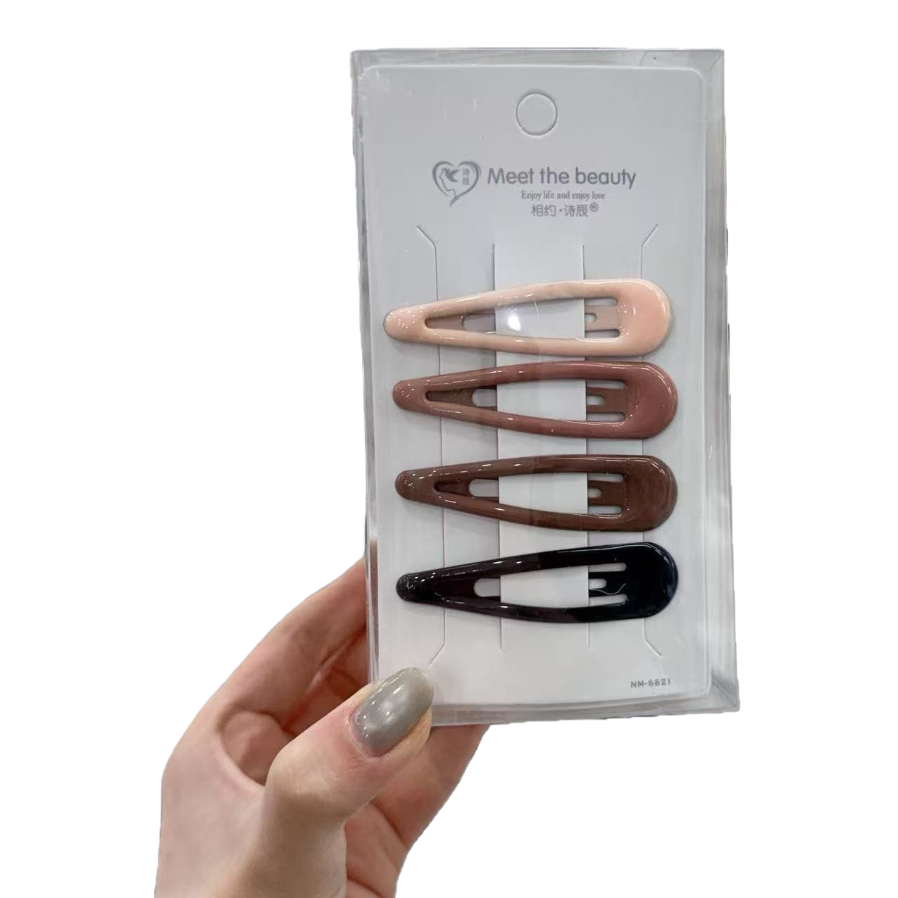 Four gradient color hair clips in transparent packaging, beige brown, dark brown, Meet the beauty Item Picture