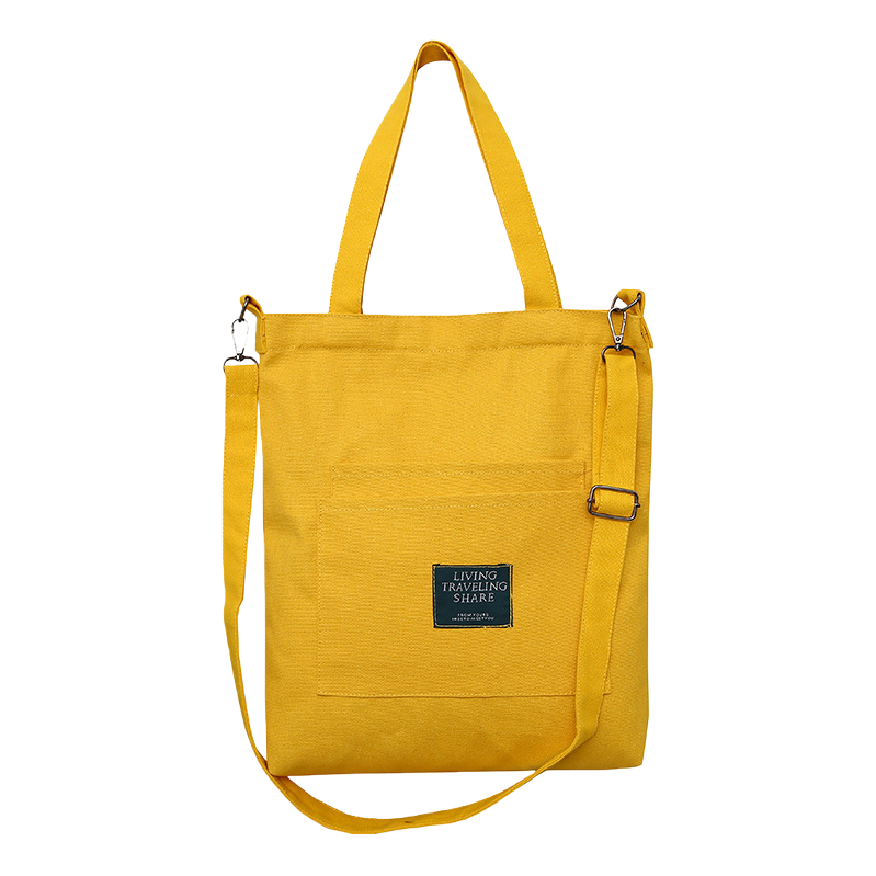 The yellow canvas bag is simple and versatile for commuting, with a shoulder and a large-capacity tote bag Item Picture