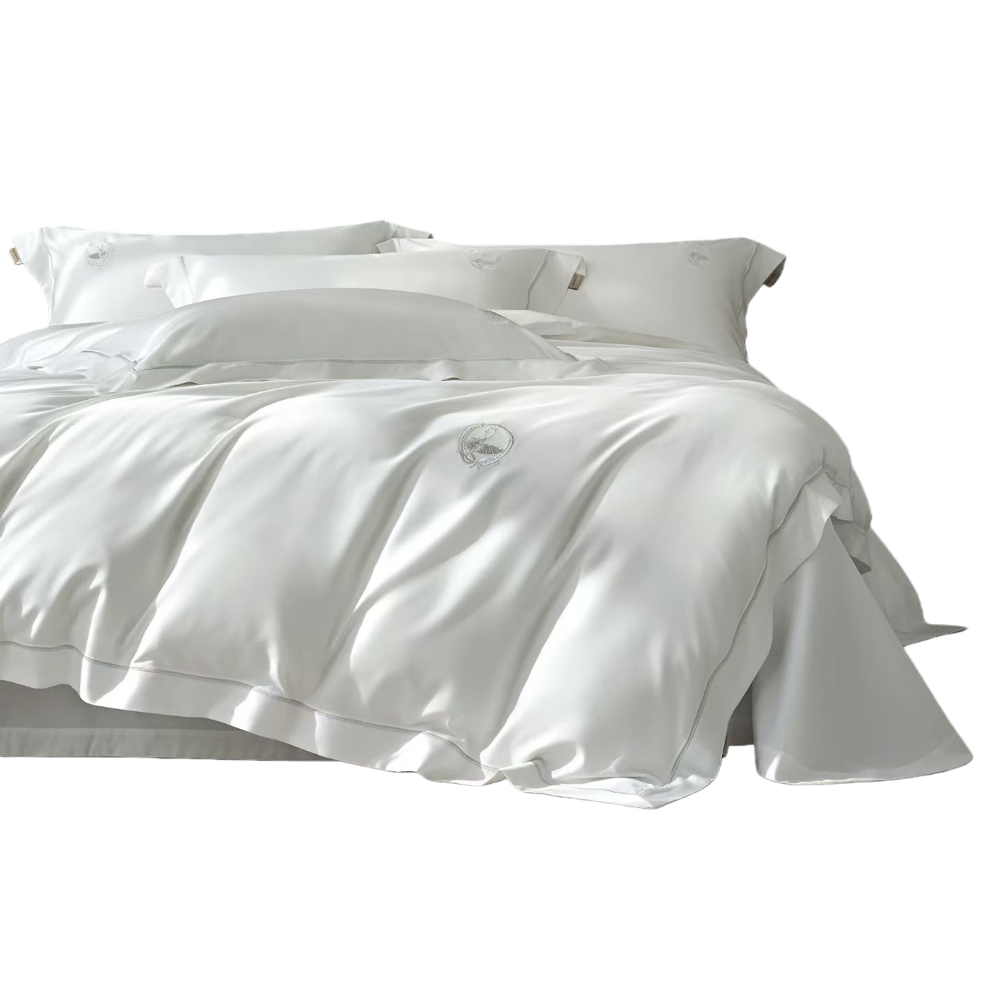 White pure cotton bedding set of four pieces, including duvet cover, pillowcase and bed sheet Item Picture