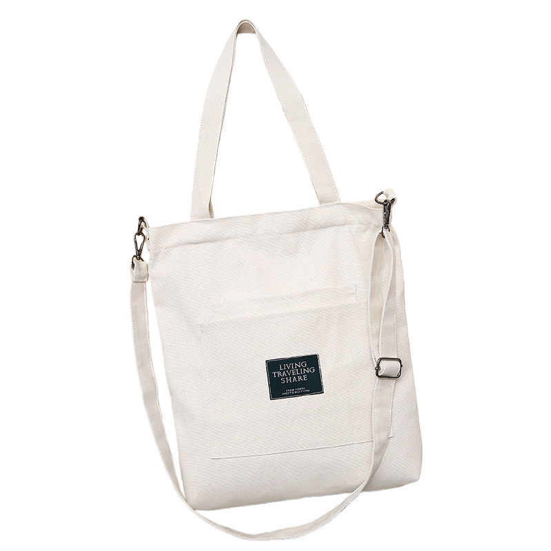 Beige canvas tote bag, large-capacity commuter shopping handbag Item Picture