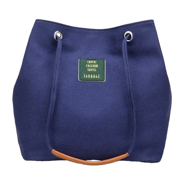 A simple and versatile single-shoulder tote bag with a deep blue canvas Item Picture