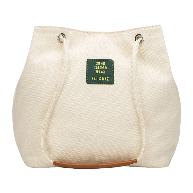 The off-white canvas bag is a simple, versatile, hand-held and shoulder-carrying commuter casual lady's bag Item Picture