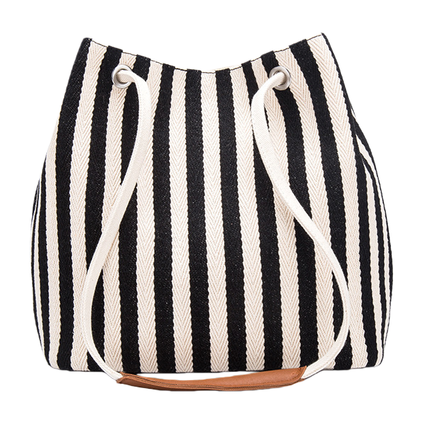 Black and white striped canvas bag, a fashionable and casual single-shoulder handbag Item Picture