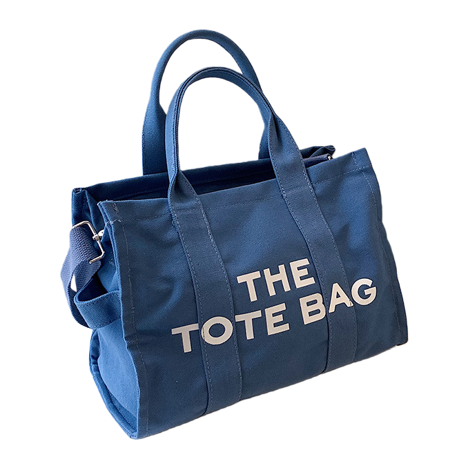 The blue canvas tote bag is a large-capacity commuting shopping handbag that is simple and versatile Item Picture