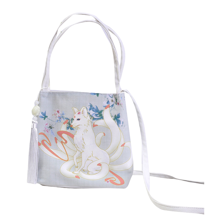 White fox pattern handbag, a fashionable single-shoulder bag for women Item Picture
