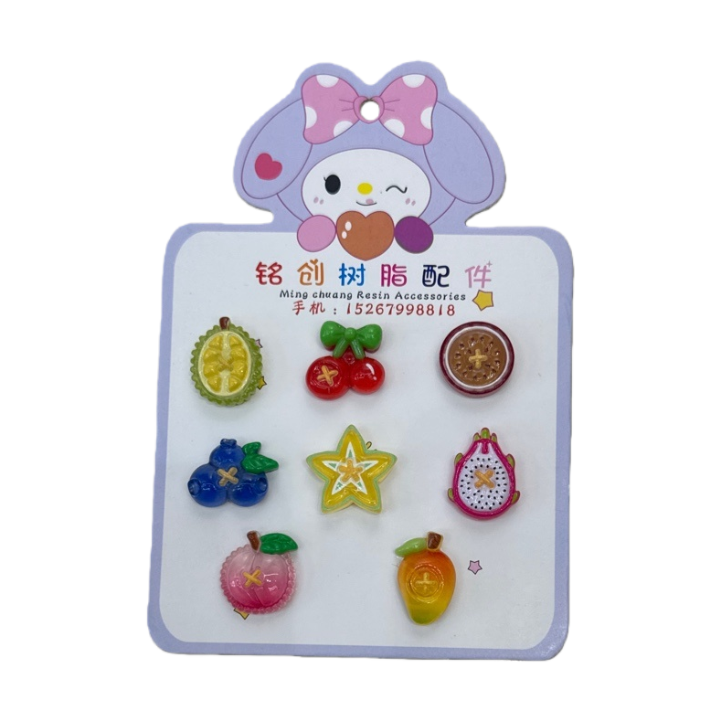 Mingchuang Resin Accessories Colorful fruit-shaped Jewelry Set Durian, Cherry, passion fruit, Blueberry, Star Pitaya, peach, Mango, purple rabbit Card diy accessories Item Picture