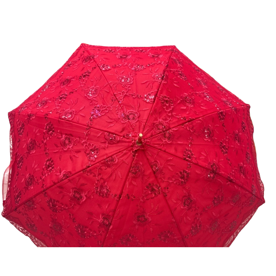 Red lace embroidered all-weather umbrella, waterproof, sun-proof, lightweight and foldable, specially designed for ladies Item Picture