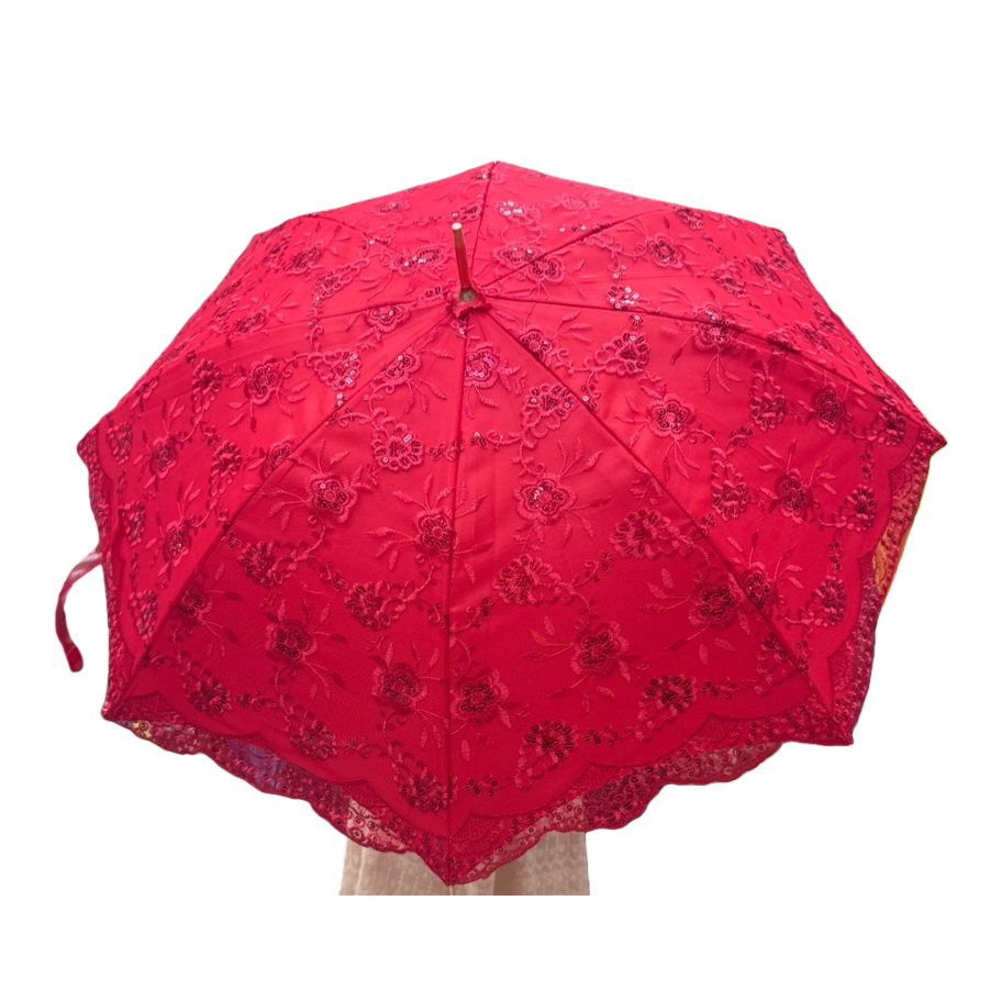 Red lace embroidered umbrella for both weather and rain, waterproof, sun-proof, lightweight and foldable, a special umbrella for women Item Picture