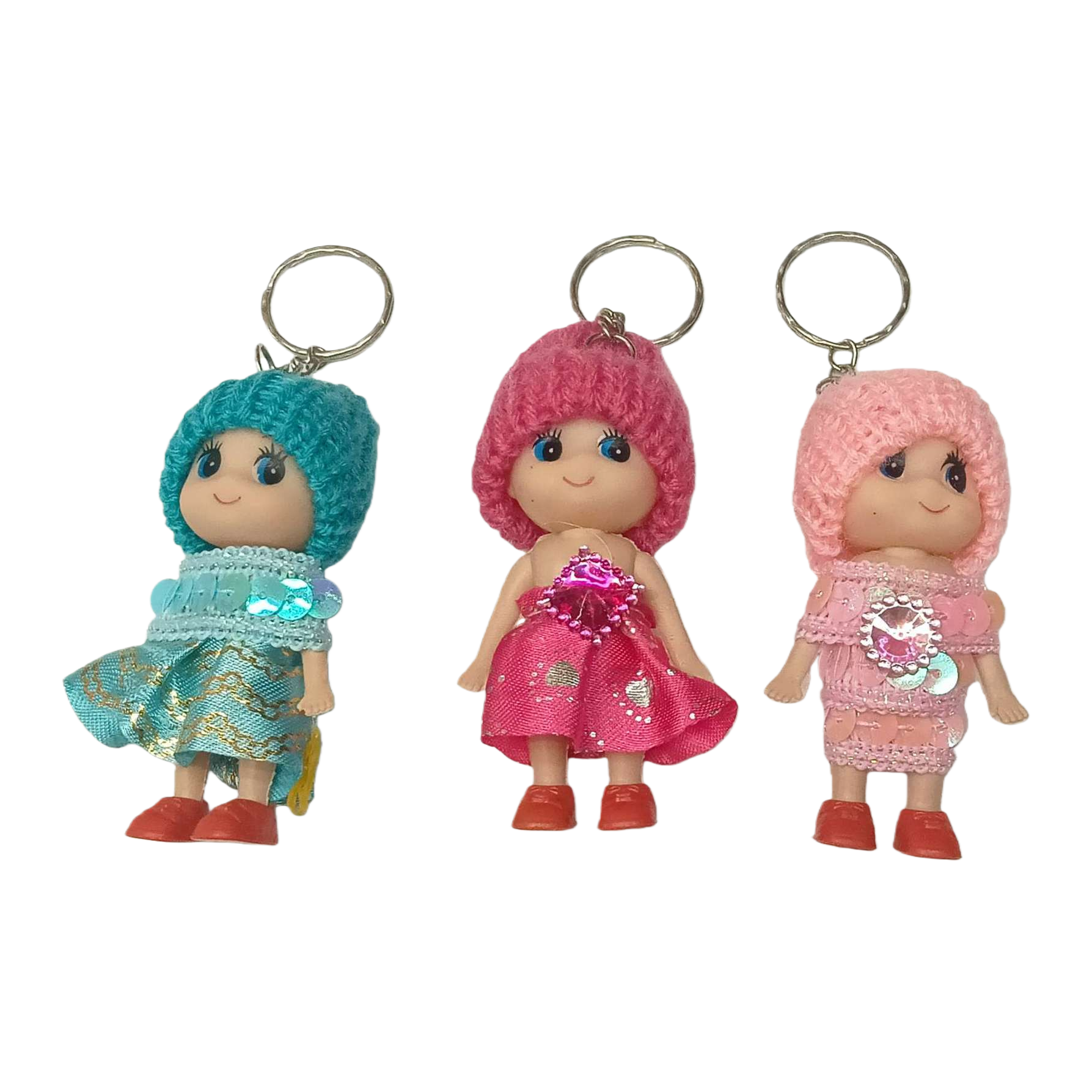 ثلاثة مفاتيح ذات أغطية صغيرة ملونة تُصنع باليد وتُعلَّق على الاشياء الجميلة Item Picture