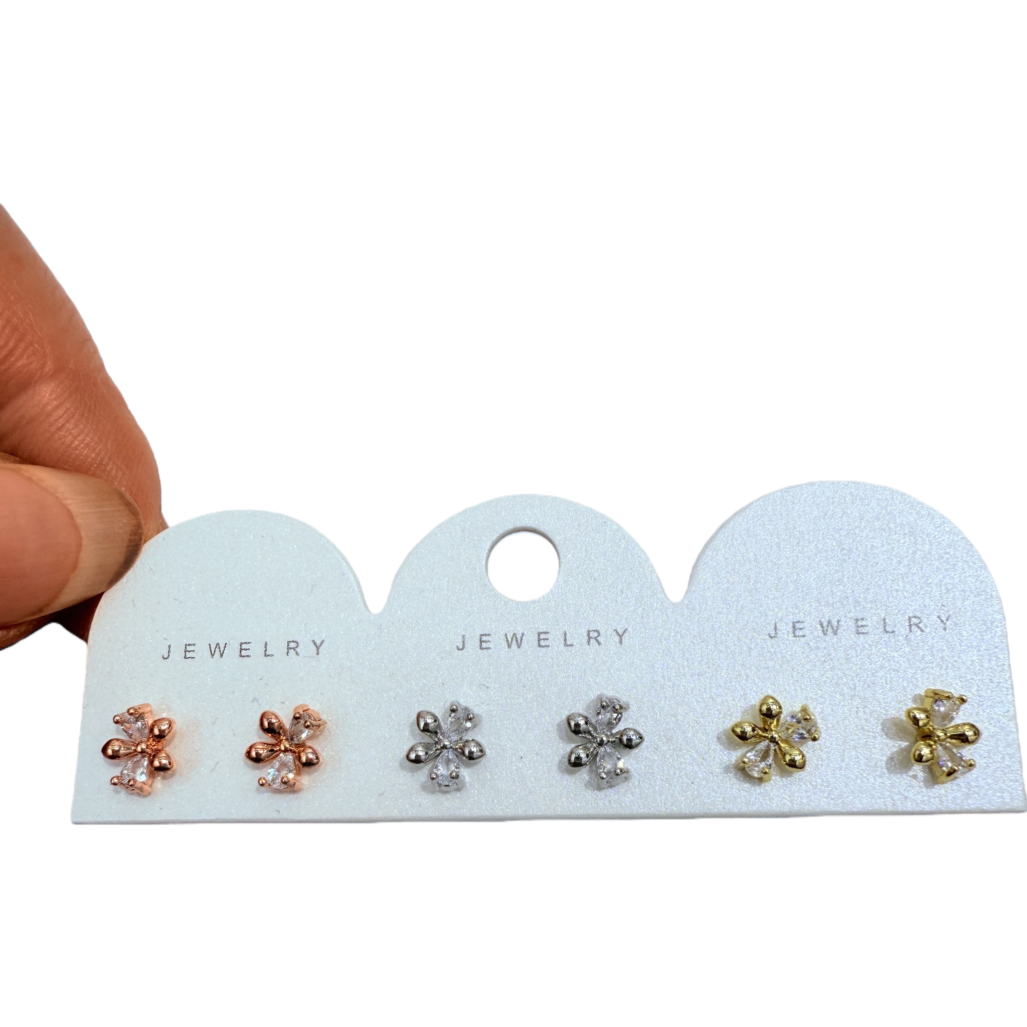 White stud display card with five pairs of flower-shaped stud sets Item Picture
