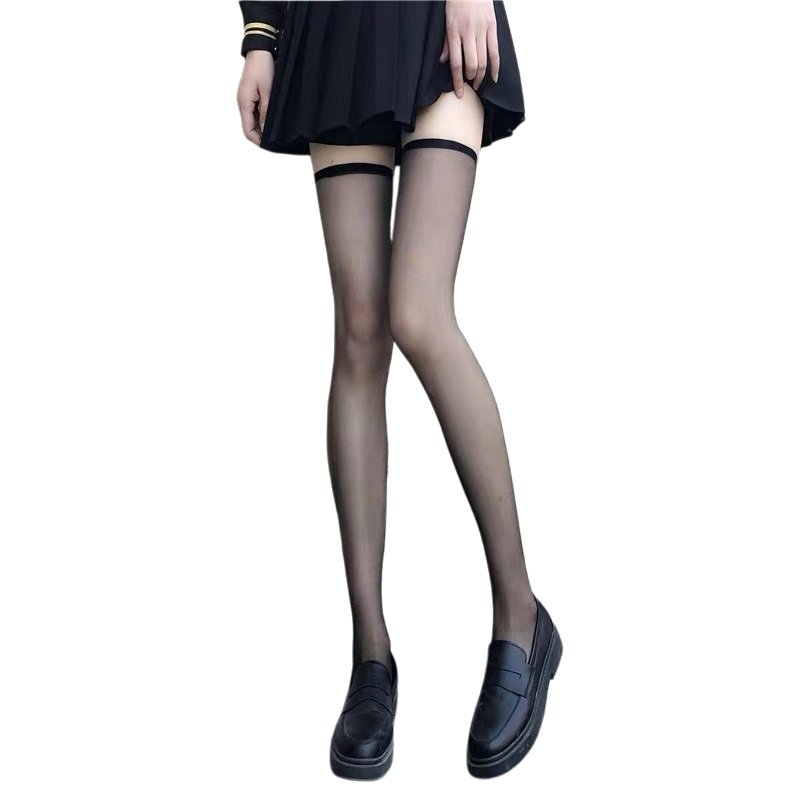 Black transparent thigh-high socks, slimming, elastic and breathable for women Item Picture