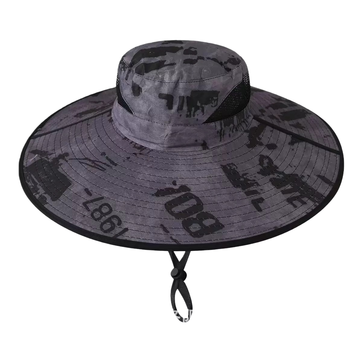 Grey camouflage wide-brimmed hat, a unisex outdoor casual hat for sun protection and shade Item Picture