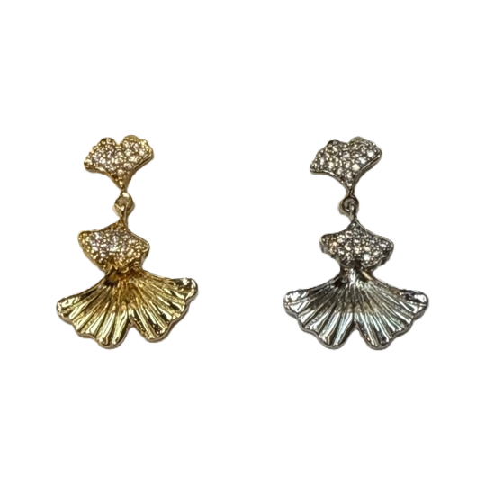 Gold and silver fan-shaped diamond-encrusted earrings are fashionable and light luxury earrings Item Picture