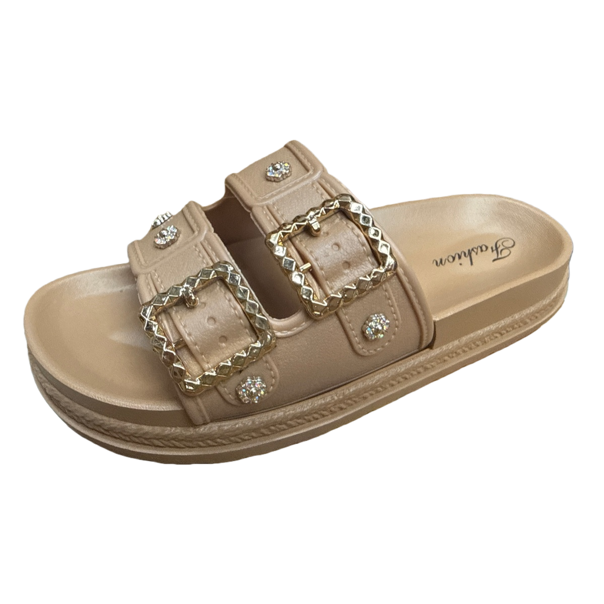 米色双带镶钻凉拖女夏季舒适防滑平底 sandals slipper拖鞋女夏季时尚细节图