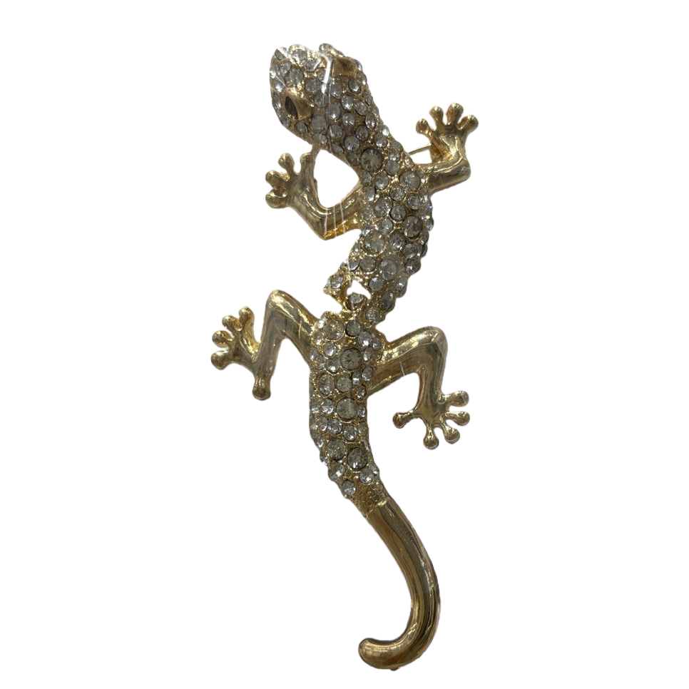 A golden diamond-encrusted gecko-shaped brooch, a fashionable and retro accessory, in an exquisite gift box Item Picture