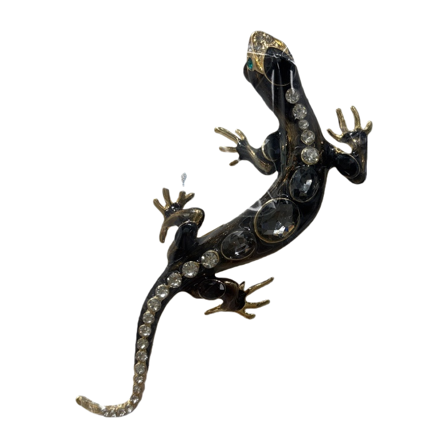 The black diamond-encrusted lizard-shaped brooch is a fashionable and retro accessory with an exquisite metallic texture Item Picture