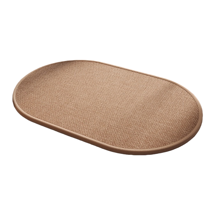 Beige rattan woven oval floor mat for anti-slip and water-absorbing home decoration in living room, bedroom and balcony Item Picture