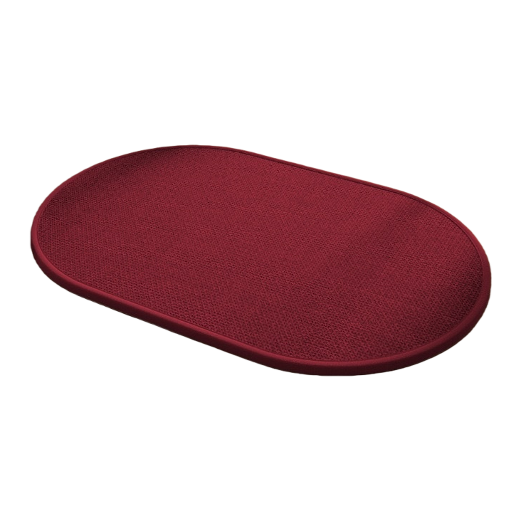 Red oval-shaped floor mat for anti-slip and water-absorbing at the entrance, bathroom, kitchen and household use Item Picture