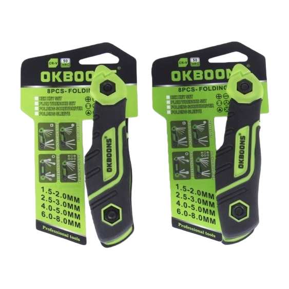Green black-handled folding screwdriver set, a multi-functional portable household repair tool Item Picture