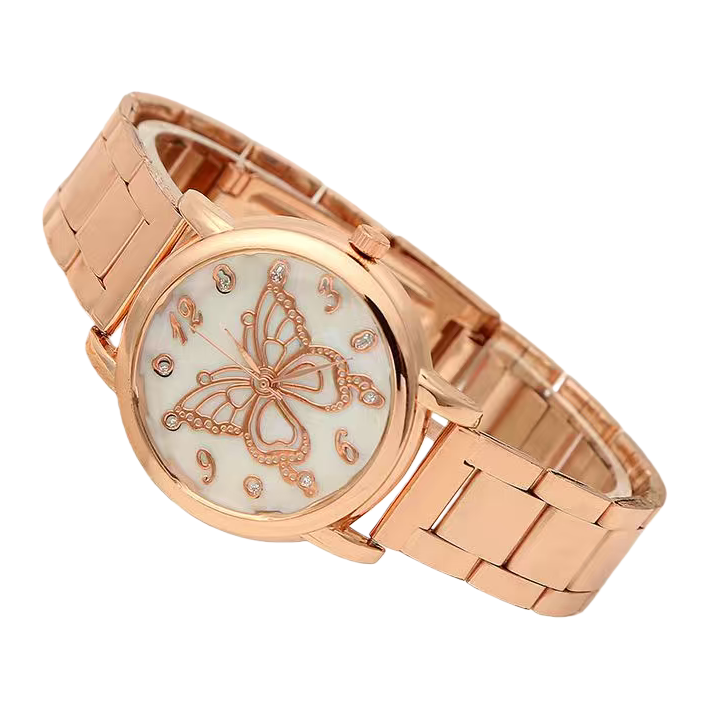 Rose gold butterfly ladies' watch, a simple and fashionable quartz watch Item Picture