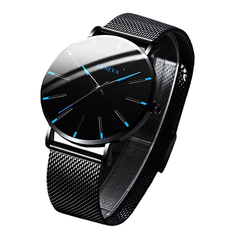 Black dial men's quartz watch, a simple business and casual wristwatch Item Picture