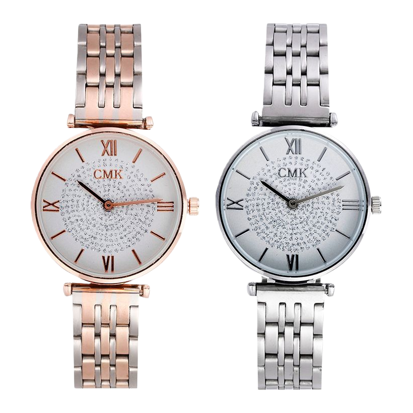 The rose gold and silver dual-color strap watch. The silver strap watch is fashionable and versatile, suitable for a light luxury lady Item Picture