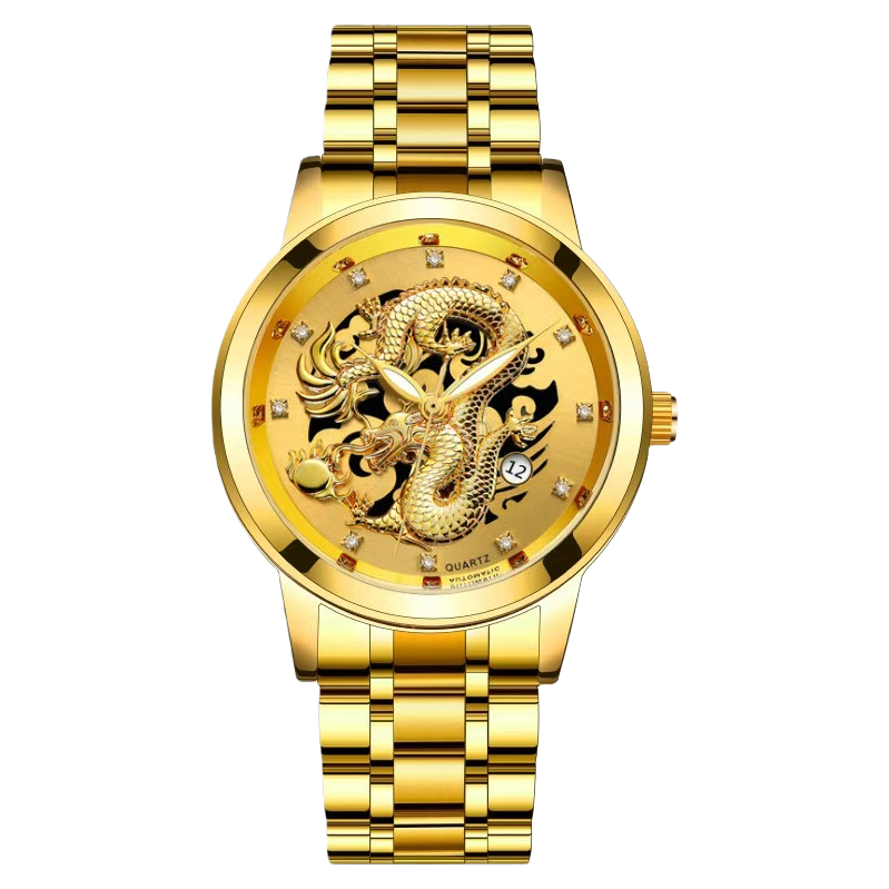 金色龙纹男士机械手表 自动上链 精钢表带 时尚商务休闲 Item Picture