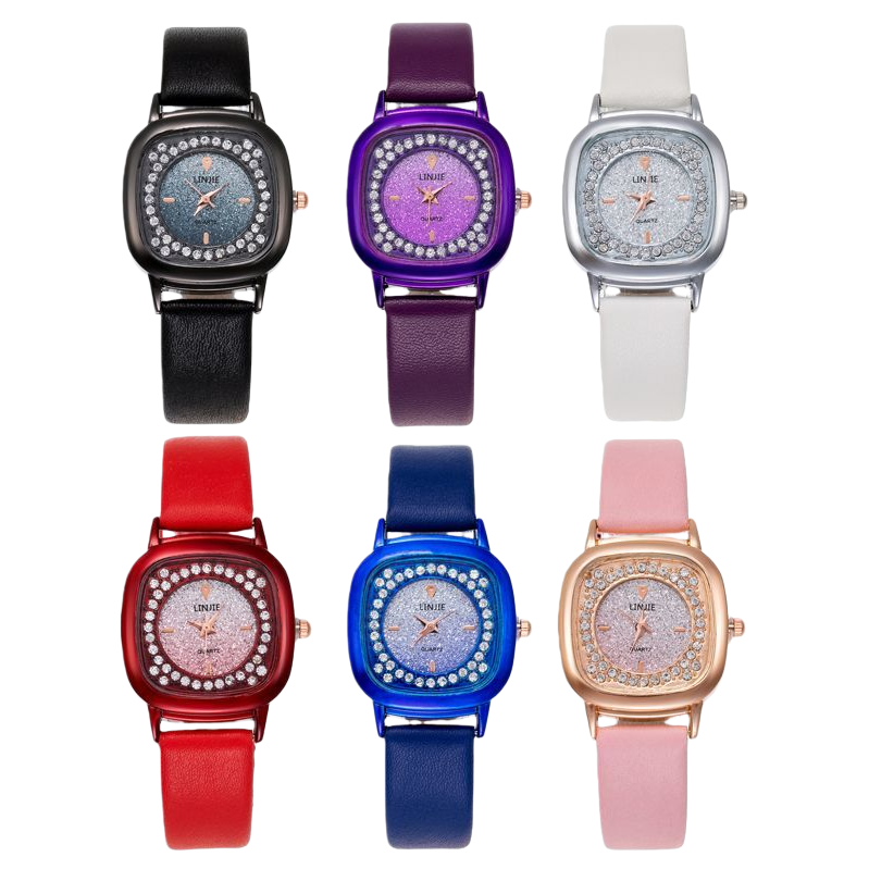 Six colorful diamond-encrusted ladies' watches are fashionable, versatile and light luxury timepieces Item Picture