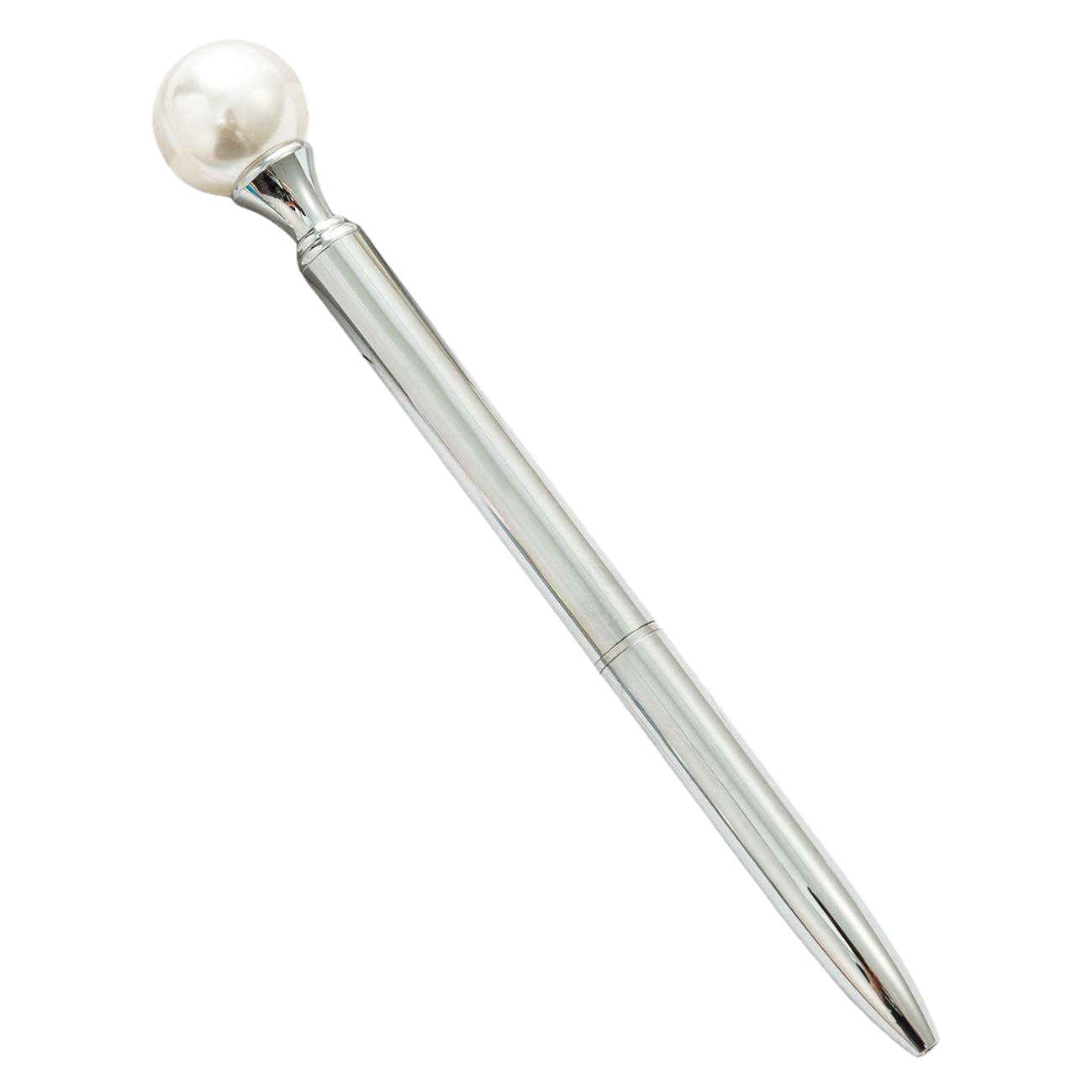 قلم معدني فضي اللون مع قبعة من اللؤلؤ Item Picture