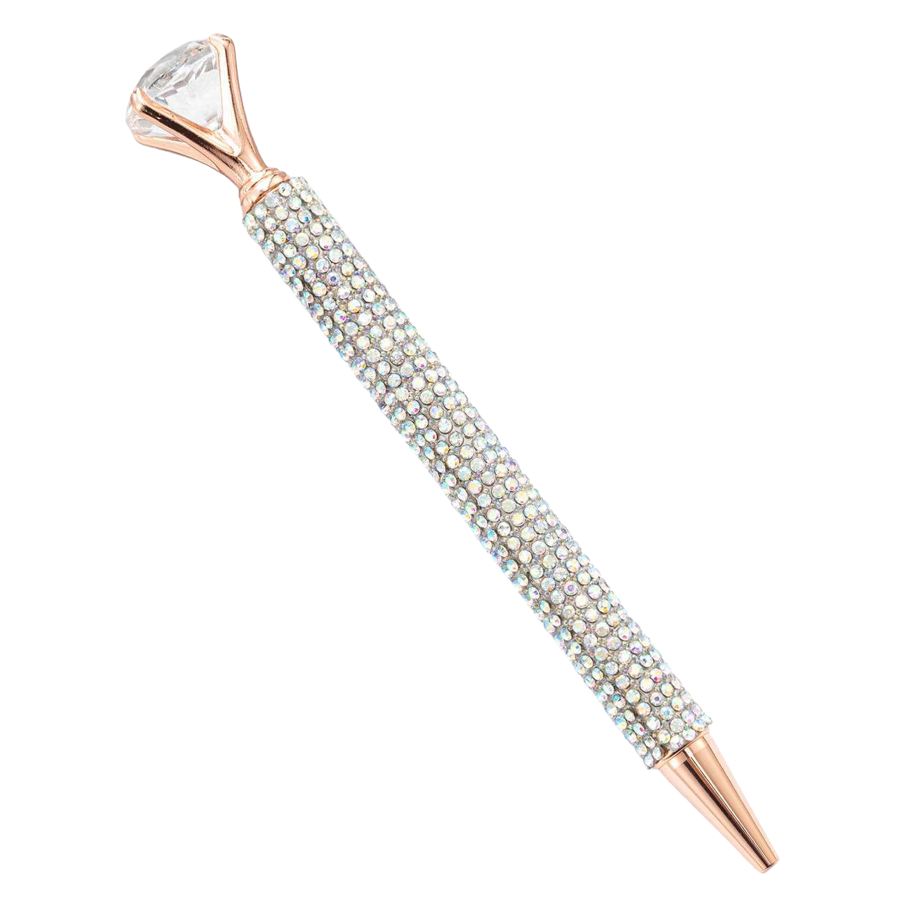 The diamond-encrusted rose gold signature pen has a metallic texture and is smooth for business and office writing Item Picture