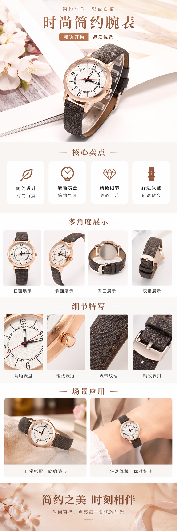 玫瑰金表壳灰色织物表带手表 时尚轻盈舒适日常佩戴 pic 1