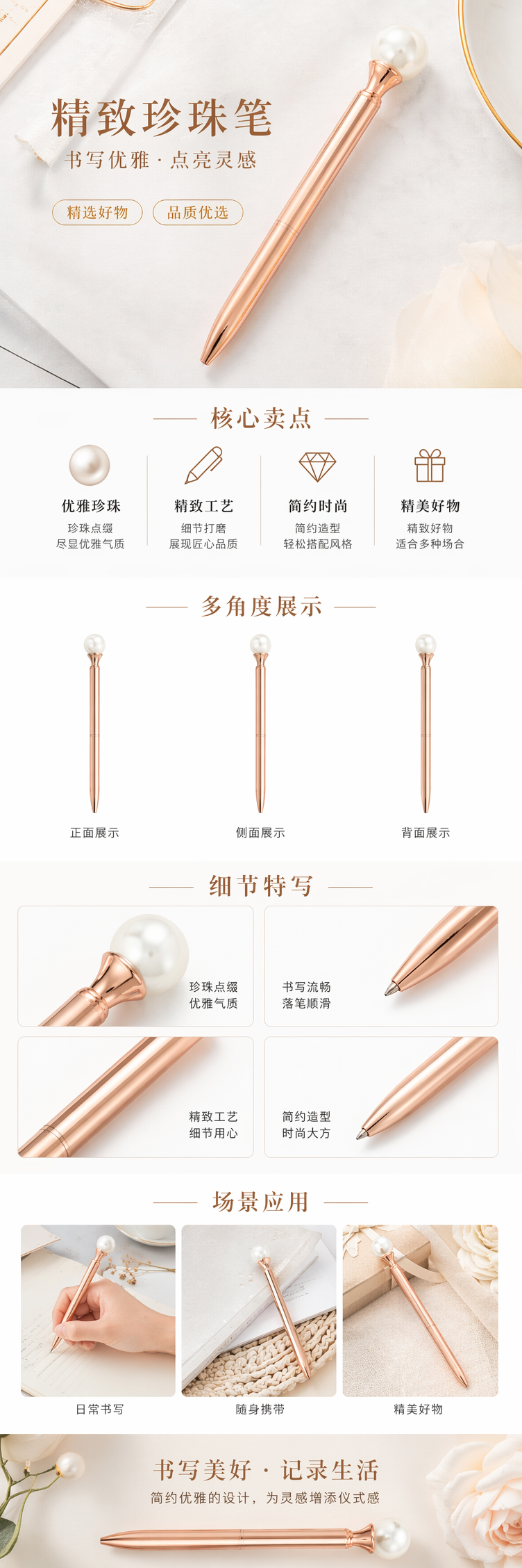 玫瑰金笔身配珍珠笔帽钢笔 pic 1