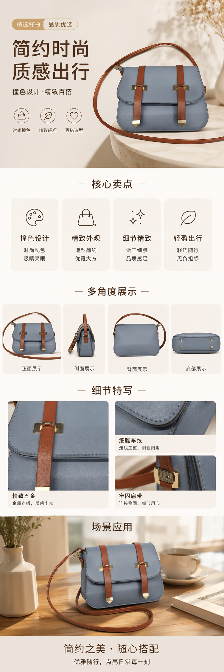 浅蓝色小包简约时尚手提包女士通勤轻便收纳包 pic 1