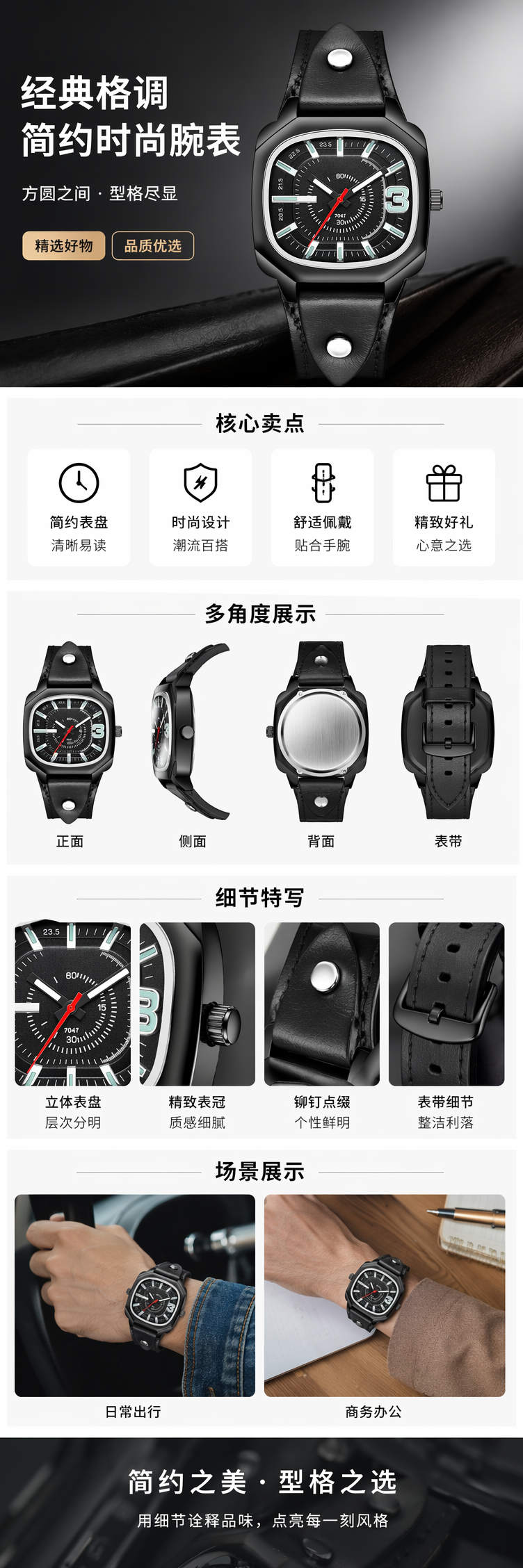 黑色表盘男士机械手表简约商务防水夜光指针 pic 1