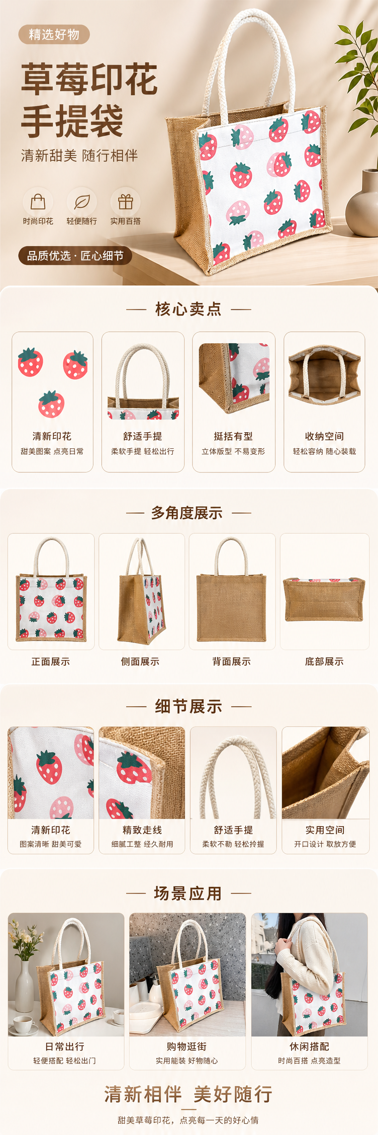 草莓图案手提包女时尚百搭单肩斜挎包 pic 1