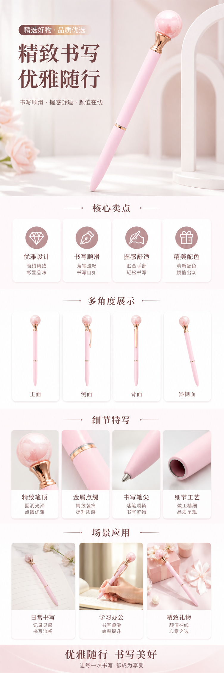粉色笔身玫瑰金装饰中性笔 pic 1