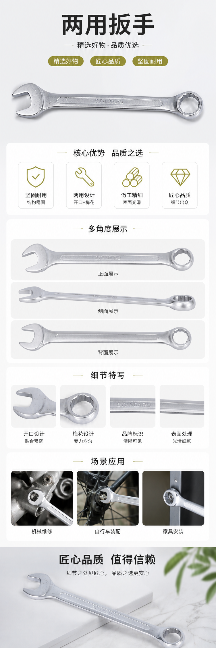 银色开口扳手 8-10mm 双头活动扳手 工具套装常用款 pic 1