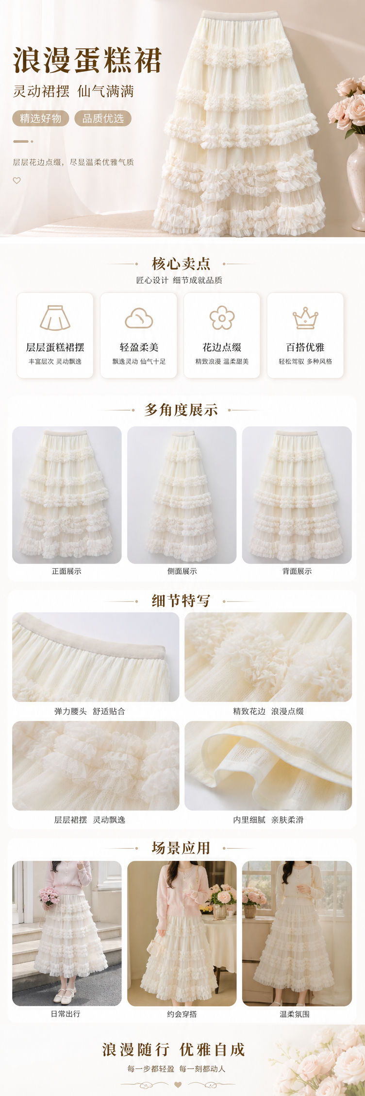 小众仙女氛围感长裙韩系简约网纱拼接层层蛋糕叠穿半身裙4809100028056详情1