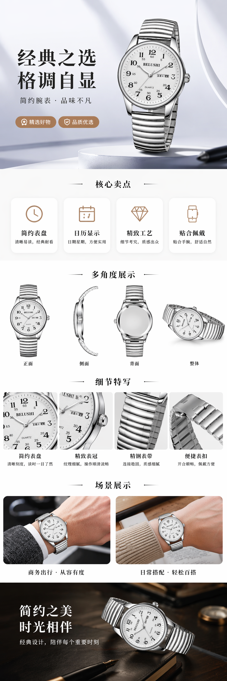 银色金属表带男士手表 腕上佩戴简约时尚 pic 1